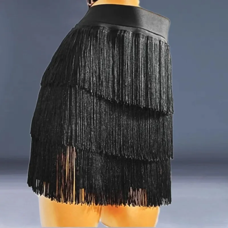 

New Adult Latin Dance Short dress Dance Skirt Women's Multi-Layer Tassel Dress Dance Practice Clothes