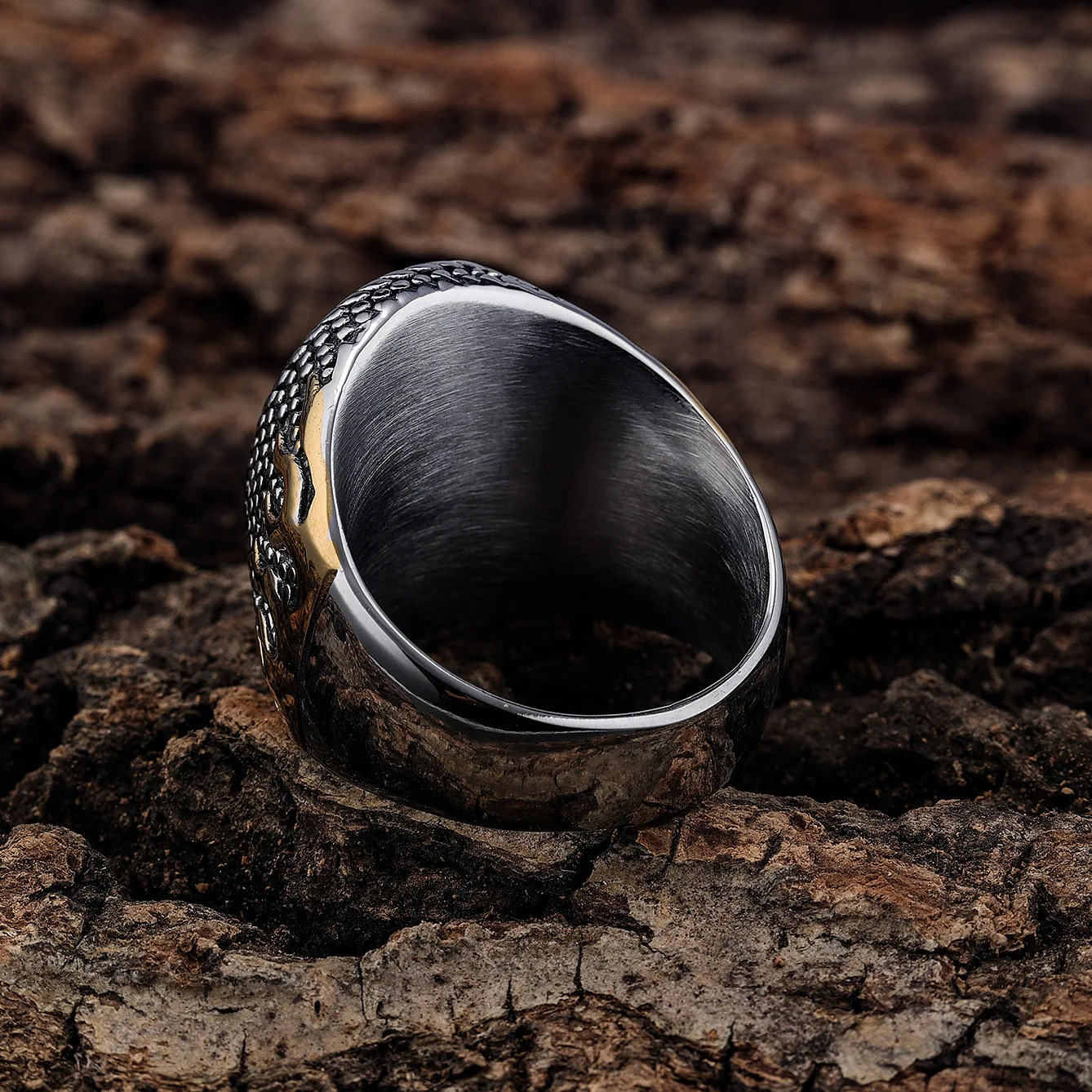 European And American Retro Flame Patterned Tiger Eye Stone Inlaid With Stainless Steel Non Fading Trendy Men's Jewelry
