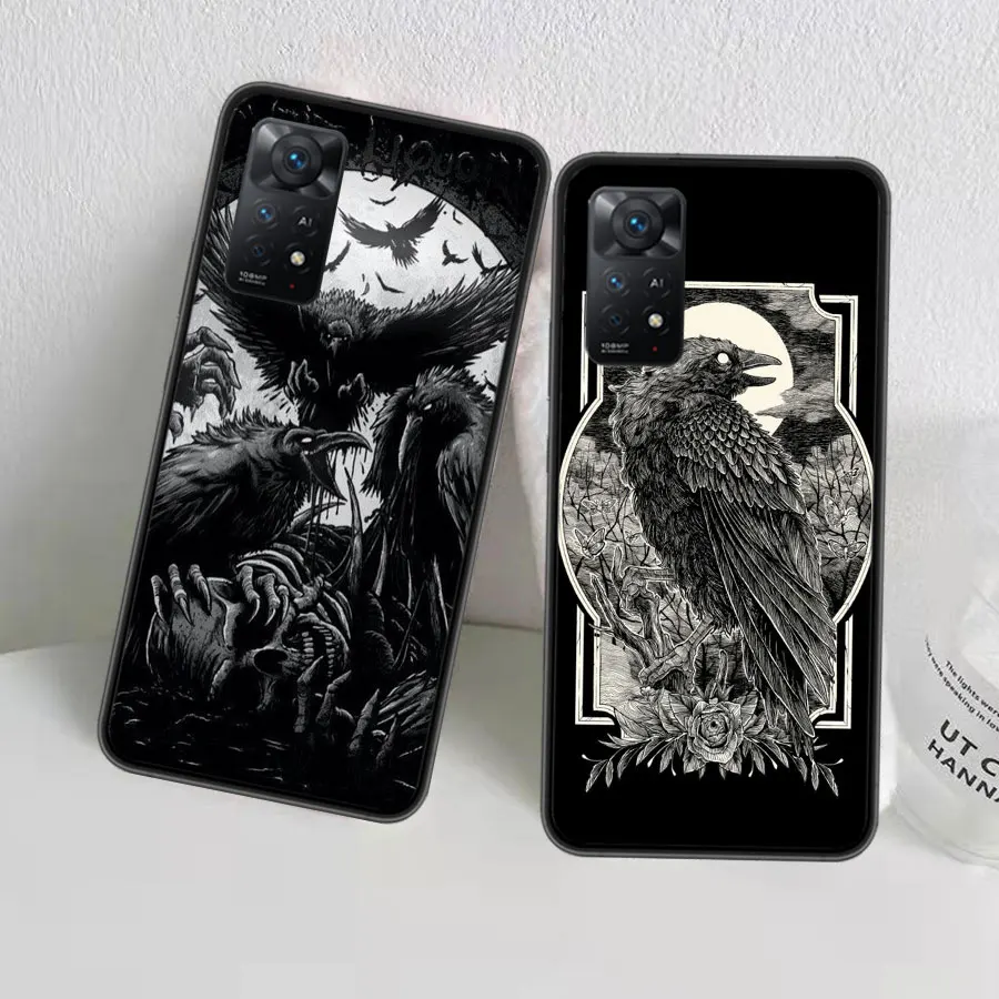 Raven Crow Skull Pattern Phone Case For Redmi Note 13 Pro 5G Plus 12 12C 10 10A 10C 9 9A 9C 9T 8 8A K60 K70 Pro Xiaomi Cover 7 7