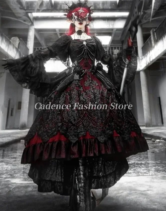 Customized  Black Burgundy Gothic Witch Strapless Lolita Victorian Opera Ball Gowns lace-up Evening Gowns Vintage Party Dresses