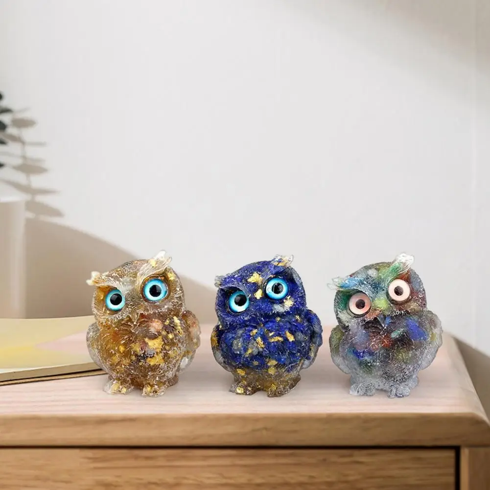 1PC Natural Stone Owl Ornament Manual Drip Adhesive Faux Crystal Vivid Owl Animal Figurine Exquisite Desktop Home Decoration