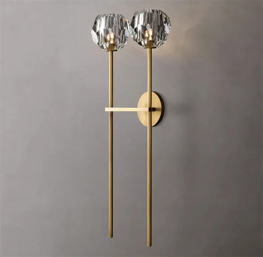 Modern LED Black Wall Lamp Double Sconce Cut Crystal Smoke Grand Boule De Cristal for Indoor Porch Bedroom Decor