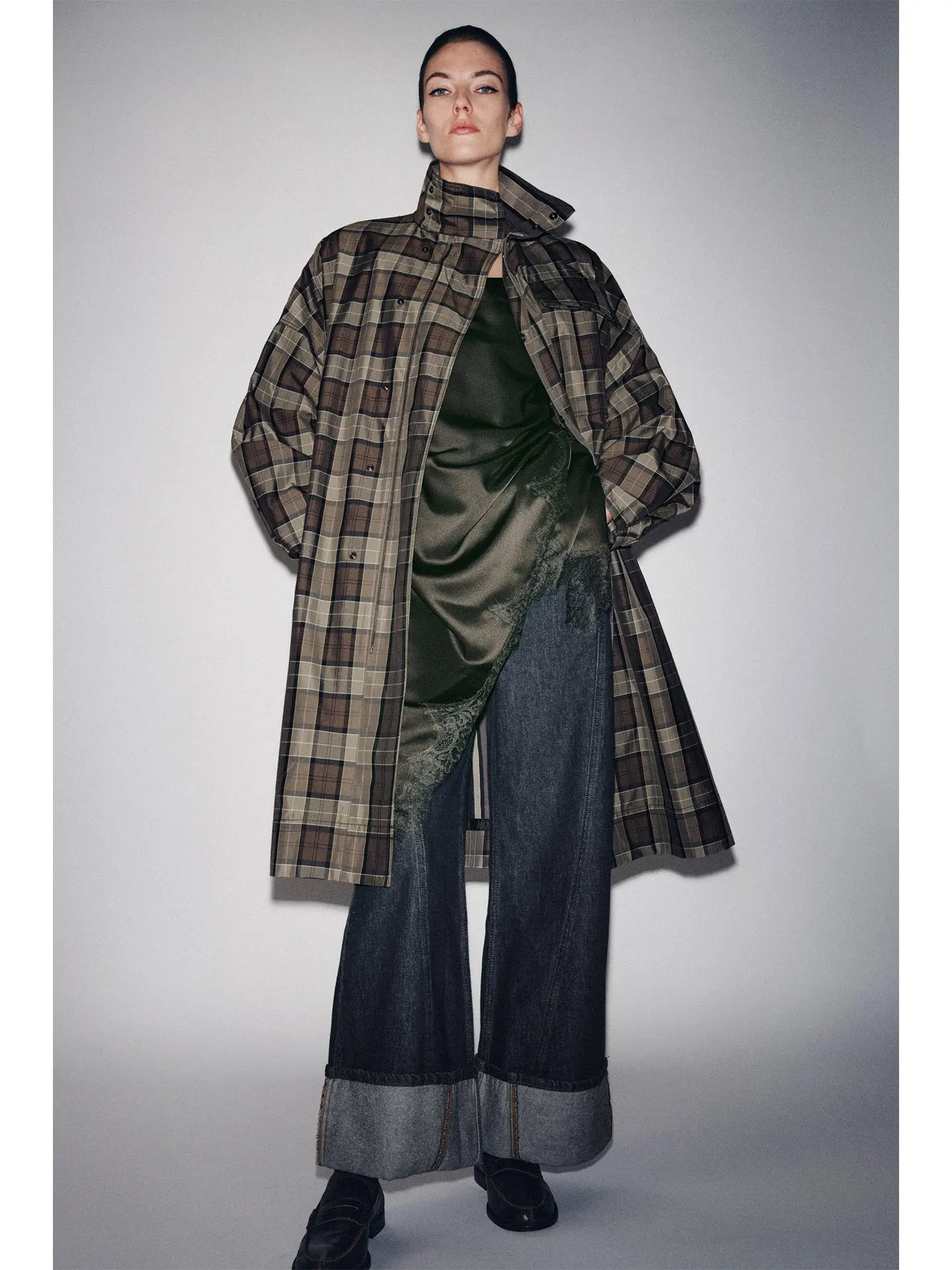 Primavera 2026 Faion Allentato Casual Collo alto Lungo Cappotto scozzese Sve Pendolarismo da donna Sle Chiusura a bottone singolo di media lunghezza