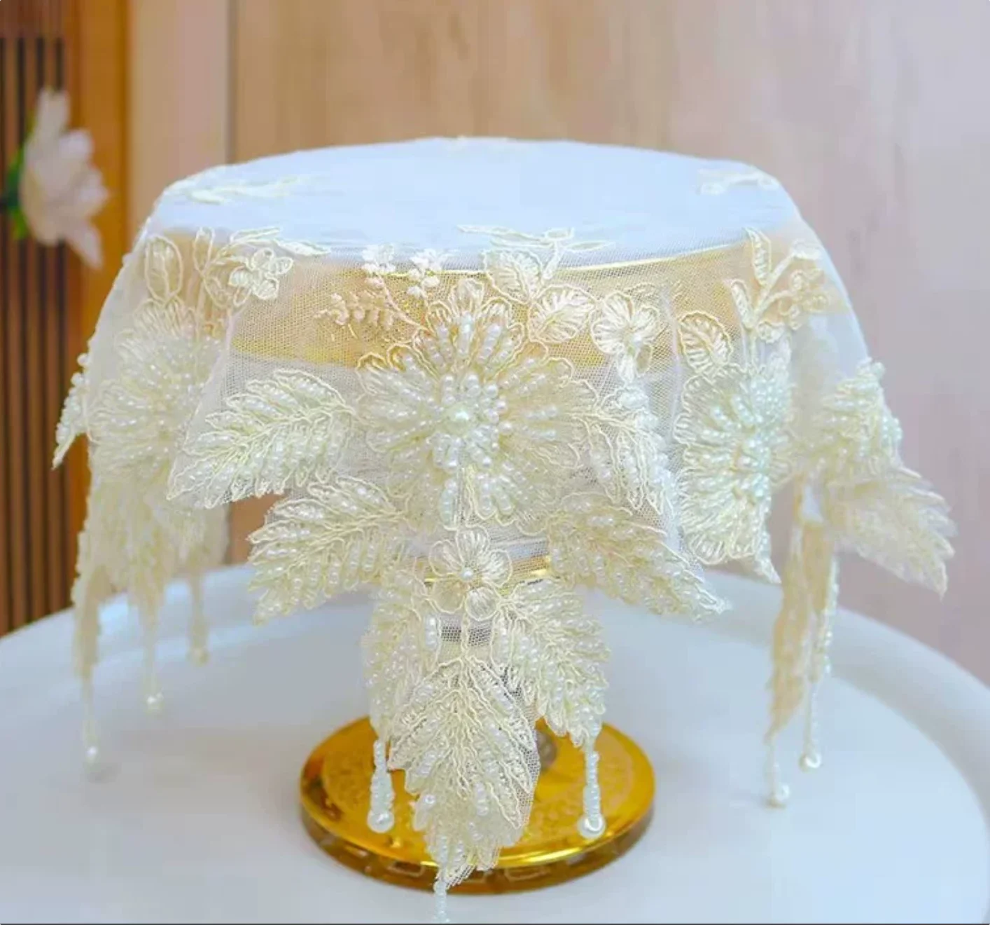 Korean lace embroidery, handmade nail bead mesh, simple cover cloth, decorative towel, tablecloth