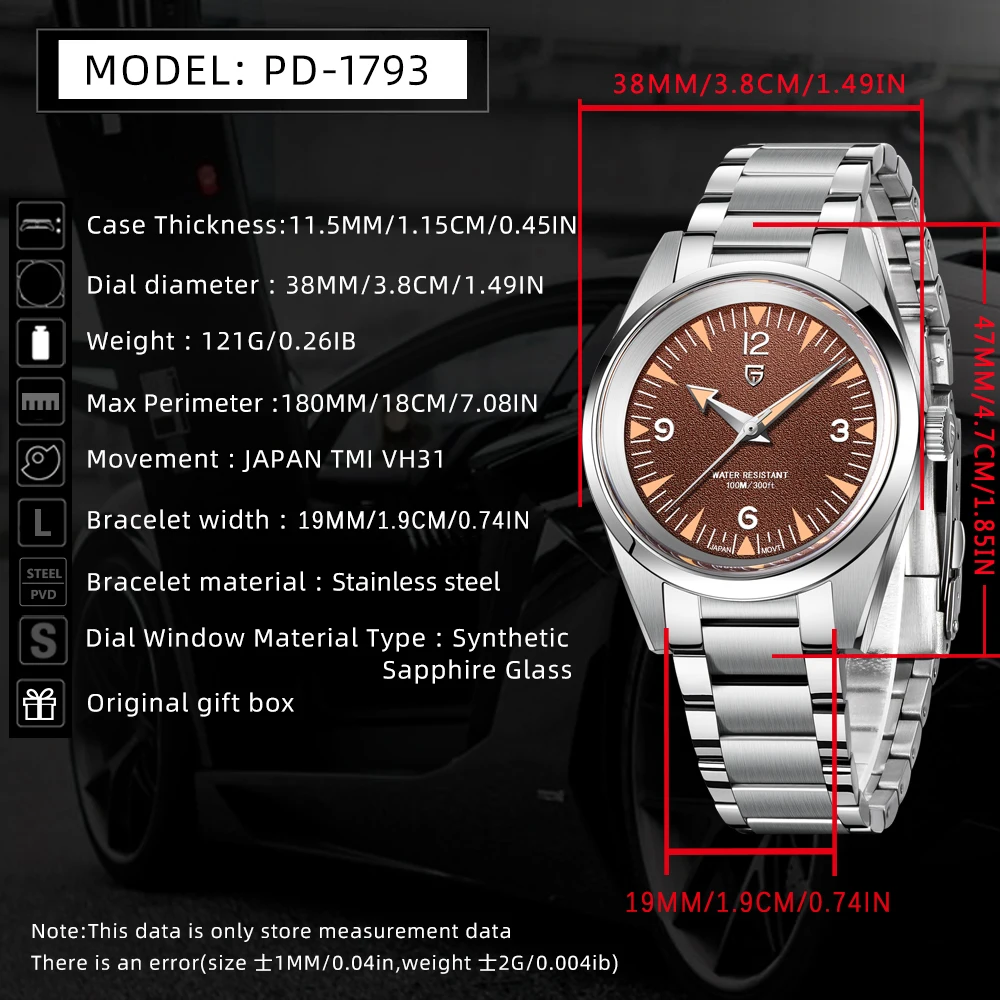 PAGANI DESIGN 2025 New Men Quartz Watches VH31 Retro PD1793 Sapphire Glass Stainless Steel Waterproof 100m Luminous reloj hombre