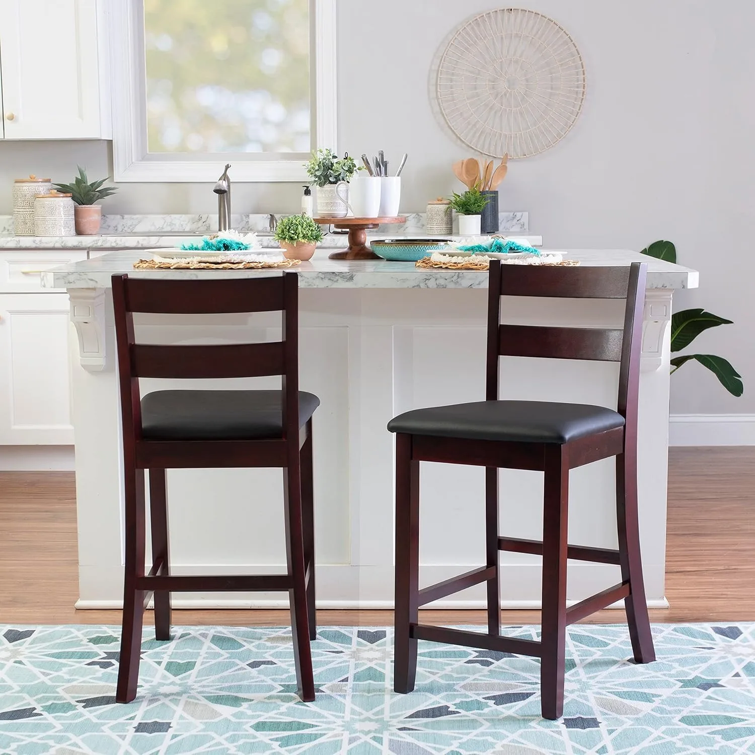 Modern 24" Counter Stool with Back, Set of 2 - Kitchen Island Bar Height Stools for Dining & Home Decor