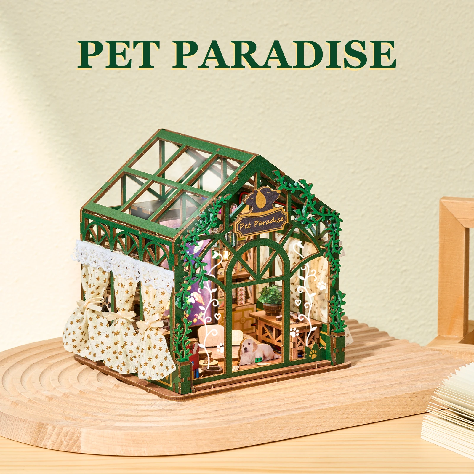 

DIY Book Nook Kit Pet Paradise DIY 3D Wooden Puzzle Miniature Dollhouse Home Decoration Bookshelf Handmade Model