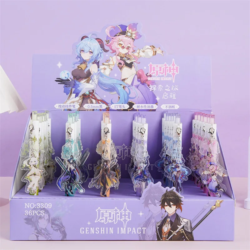 

36 шт./лот Kawaii Genshin Impact кулон гелевая ручка милые 0,5 мм черные чернила ручки для подписи канцелярские принадлежности подарок школьные письменные принадлежности