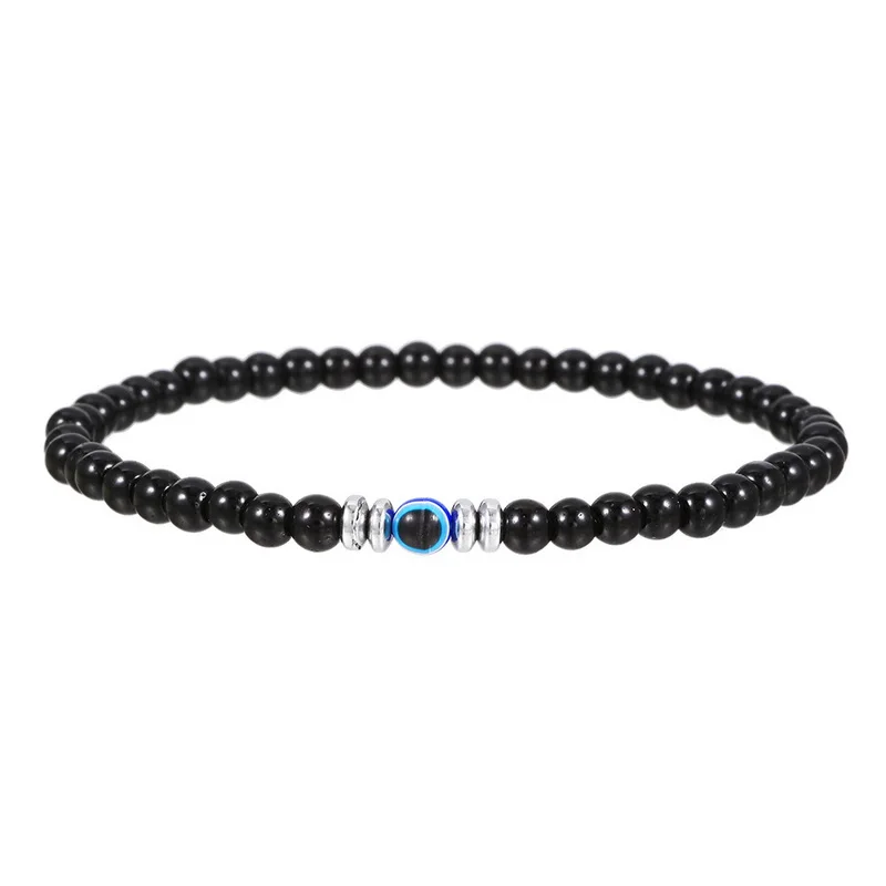 Exquisite 4mm Natural Stone Beads Bracelet for Women Men Lucky Turkish Blue Evil Eye Elastic Bracelet Couple Yoga Wrist Jewelry