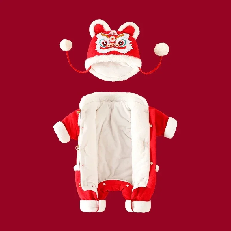 Combinaison de Style chinois pour enfants، زي Tang Hanfu rouge، Tenue traditionnelle chinoise du novel an، barboteuse Dra