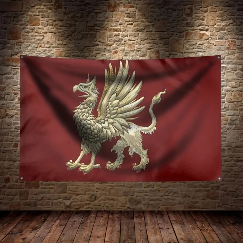 Fantasy Griffin Eagle Wall Tapestry Red Background Medieval Banner Decor Flag Display With 4 Rings Art Print Hanging Textile Dec