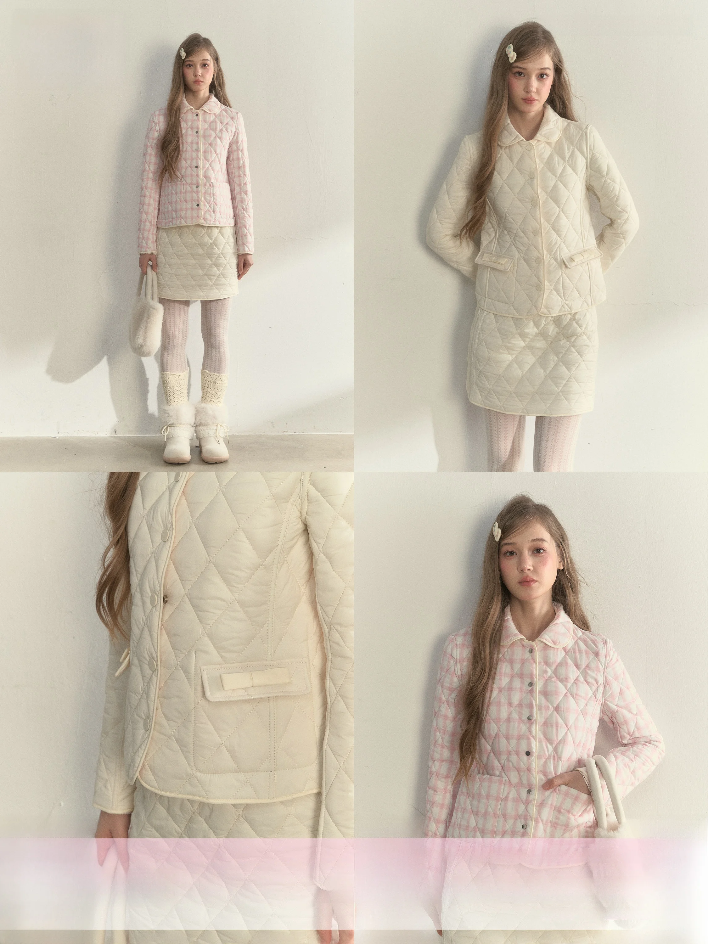 

SunsetPark Daily Double-Sided Cr Doll Collar Quilted Cotton Vest And Skirt Set Vintage Sle Commute Faion Winter Wear