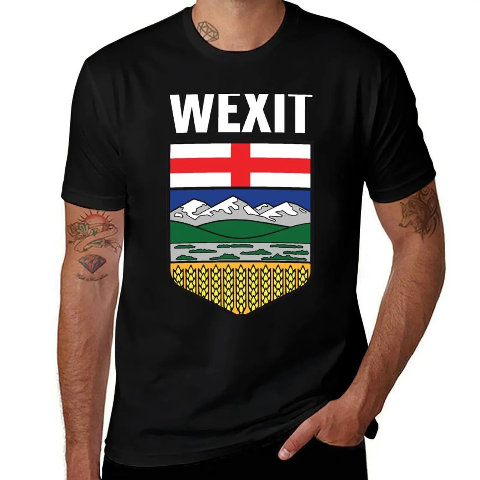 

Wexit Alberta with Coat of Arm Shield Canada Separation Movement black background HD High Quality Online Store T-Shirt