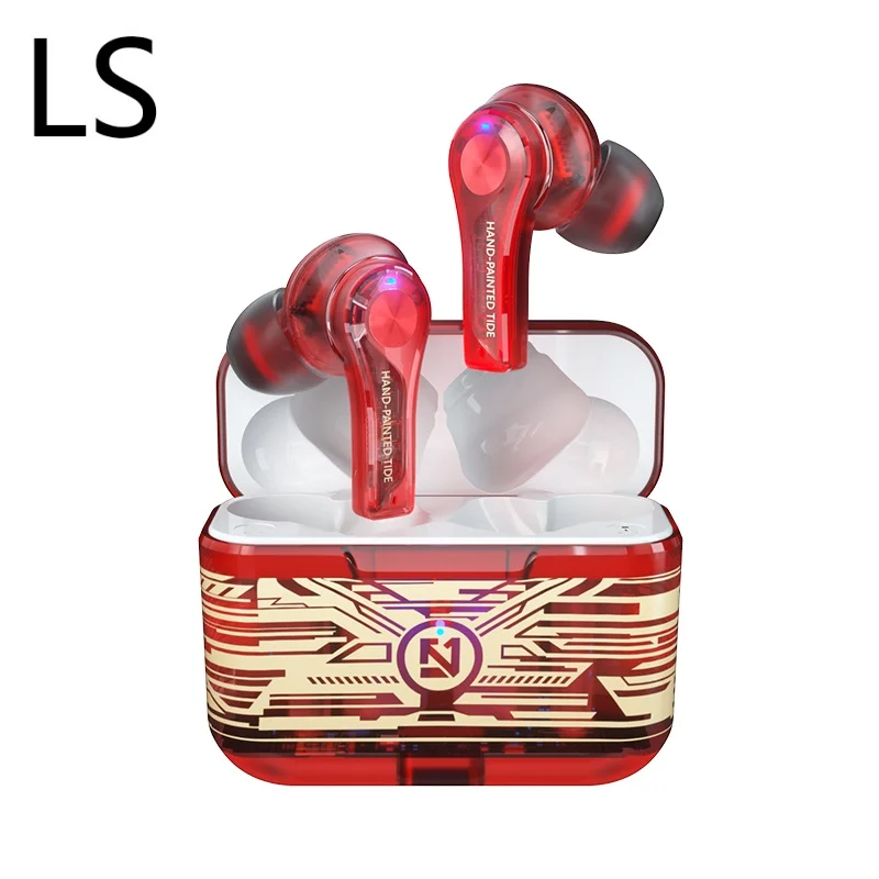 

LS Earphones Wireless Bluetooth 5.3 in-Ear Earphones Touch Control Red Transparent Appearance Punk Style Design Headphones
