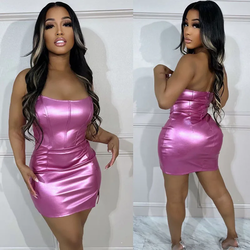 

Metallic Night Club Party Birthday Dress for Women Elegant Off Shoulder Backless Strapless Bodycon Mini Dress Vestidos Femininos