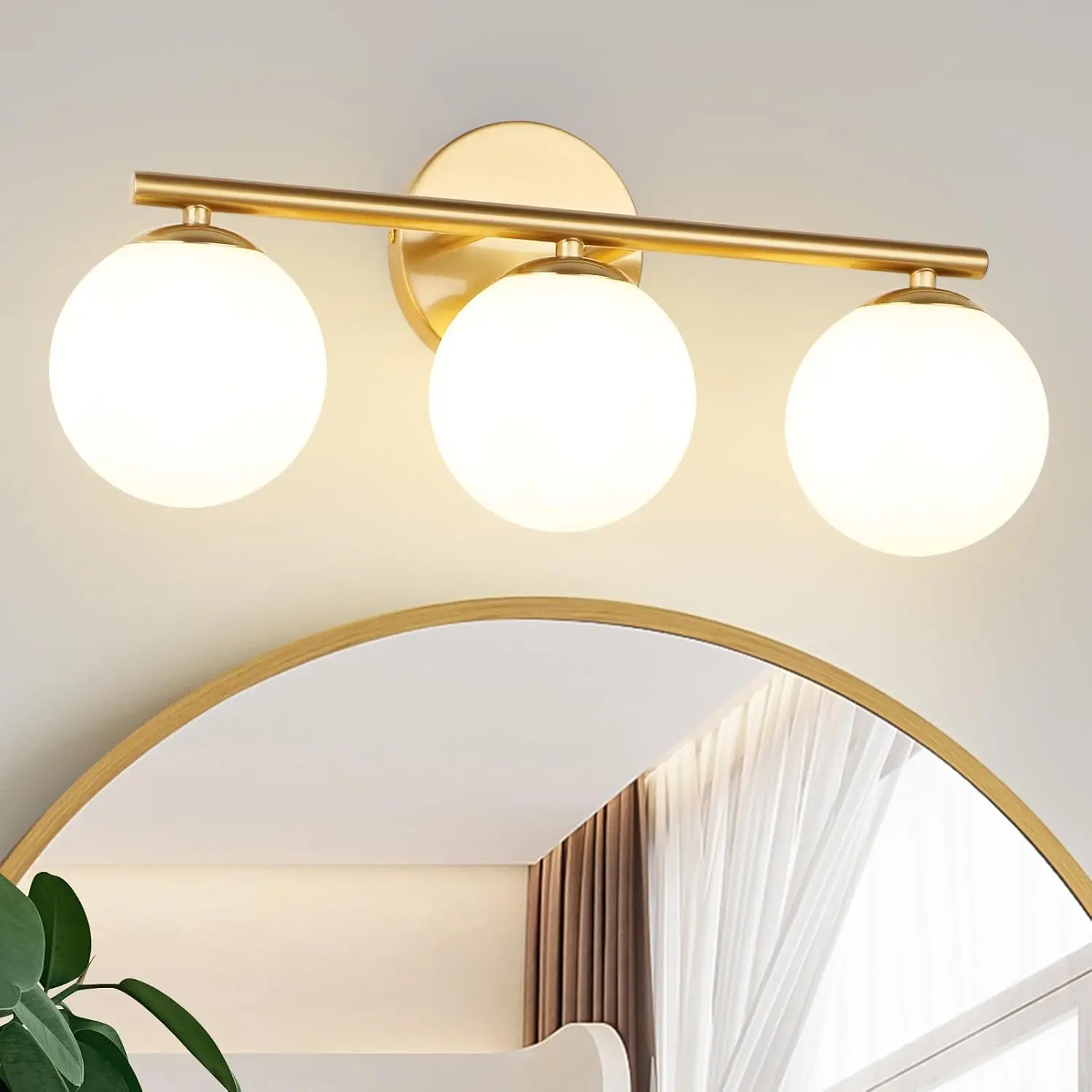 

3-Light Brass Gold Vanity Light with Milk White Globe Shades, 18.11 inch Wall Sconce for Bathroom, Bedroom, Hallway