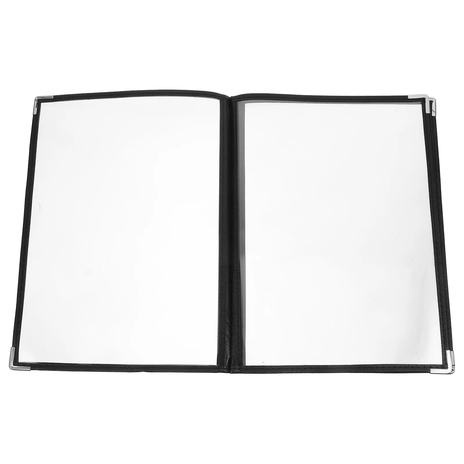

3 Pages 6 Sides Restaurant Menu Book Clear PVC Holder with White Corners for Cafes Bars Cashier Counters Reusable Menu Protector
