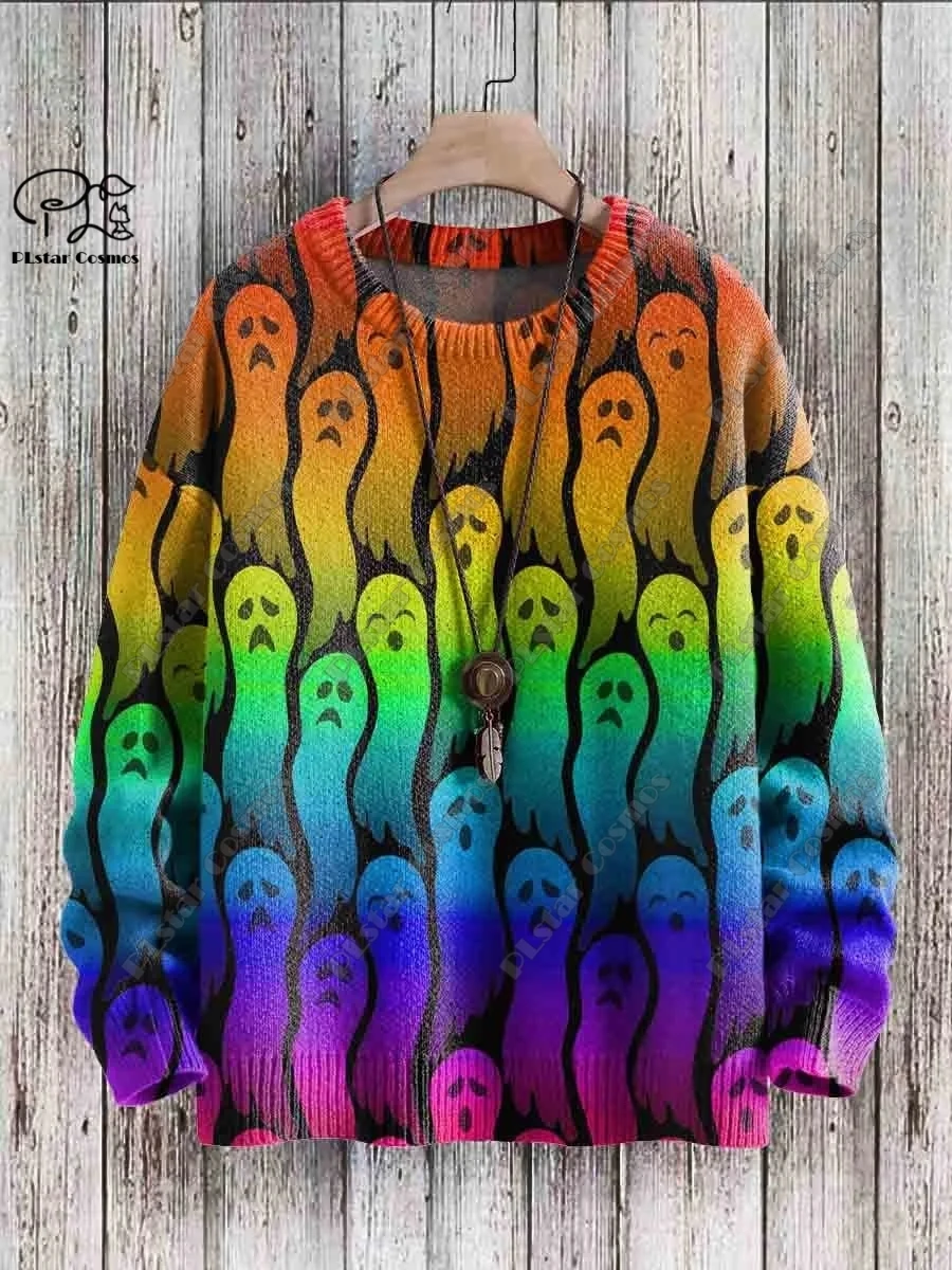 3D printed Halloween series scary ghost pattern ugly sweater street casual winter sweater warm new product W-2