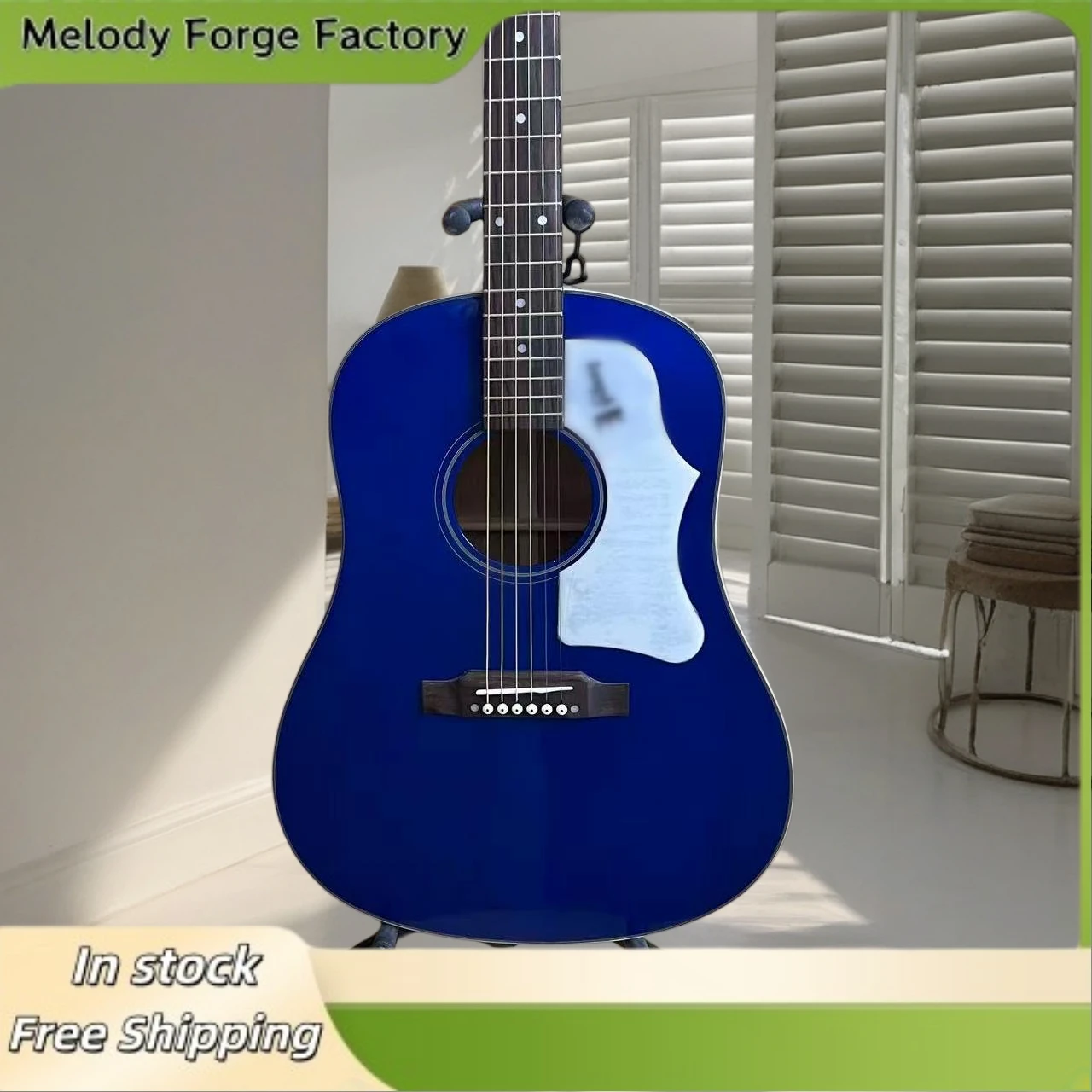 

41-дюймовая синяя фолк-гитара J45 60-х годов с цельной верхней декой из ели, корпусом из персикового дерева, специальным логотипом, защитной панелью и струнами Sweep String Solid