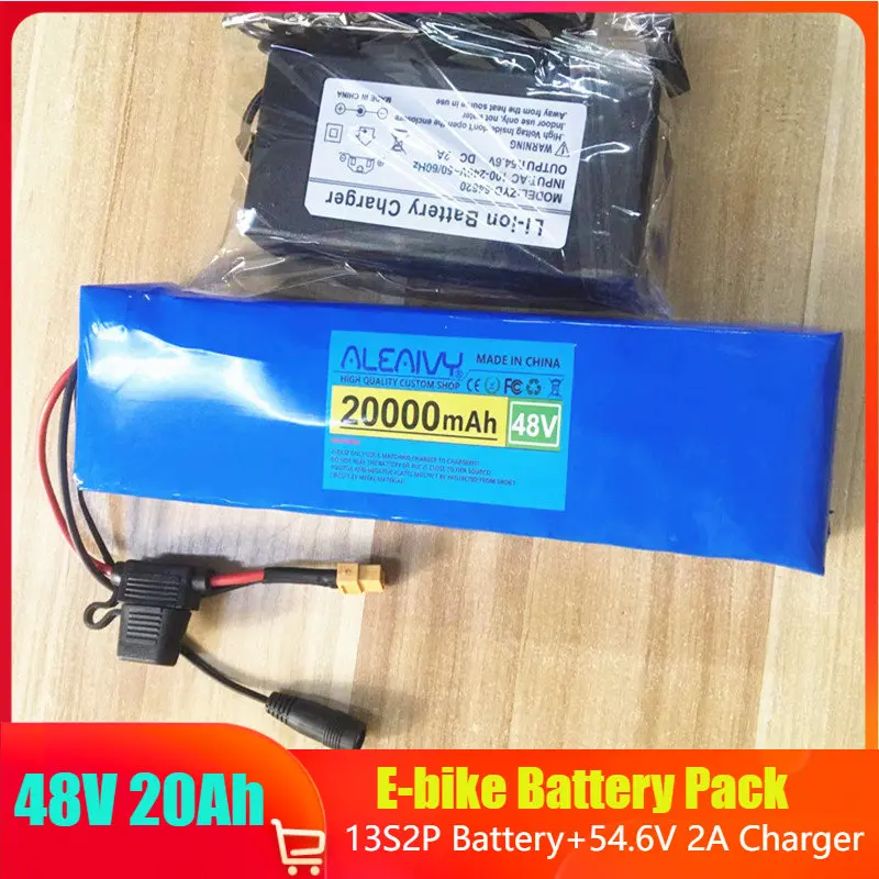 

E-bike Battery Pack 48v 20Ah 18650 Lithium Ion Battery Pack 13S2P Bike Conversion Kit Bafang1000w and 54.6V 2A Charger+XT60 Plug