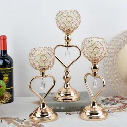 Golden Crystal Votive Candle Holder Dwarf Tealight Candle Holders, Iron Heart Candlestick Small Vintage Candlestick Set for Tabl