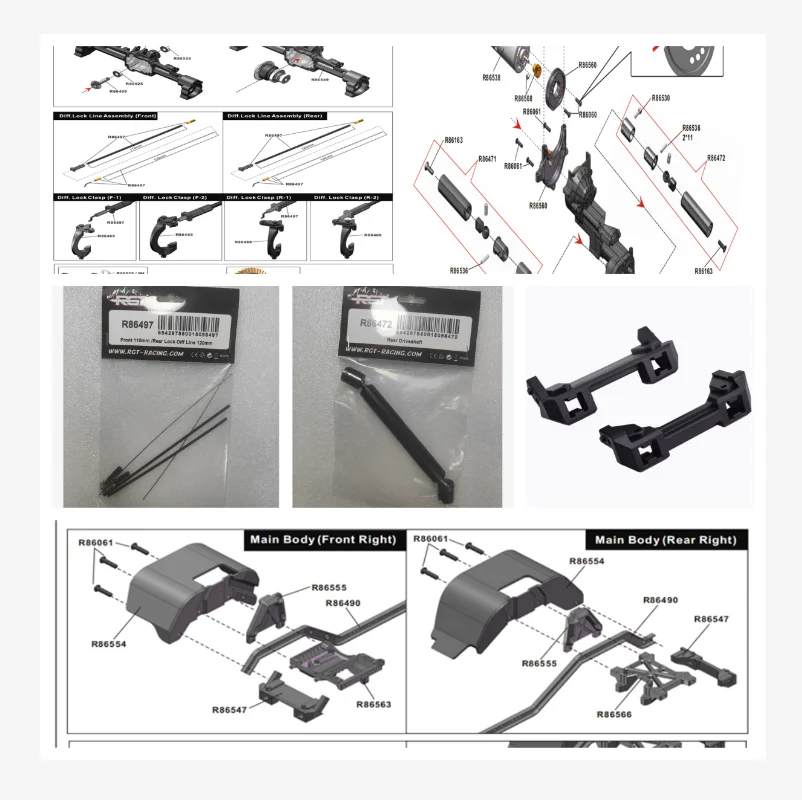 RGT Spare Parts R86497 Lock Diff Line R86547 Bumper Mount R86472 Rear Driveshaft For EX86190 1/10 RC Crawler Model Car
