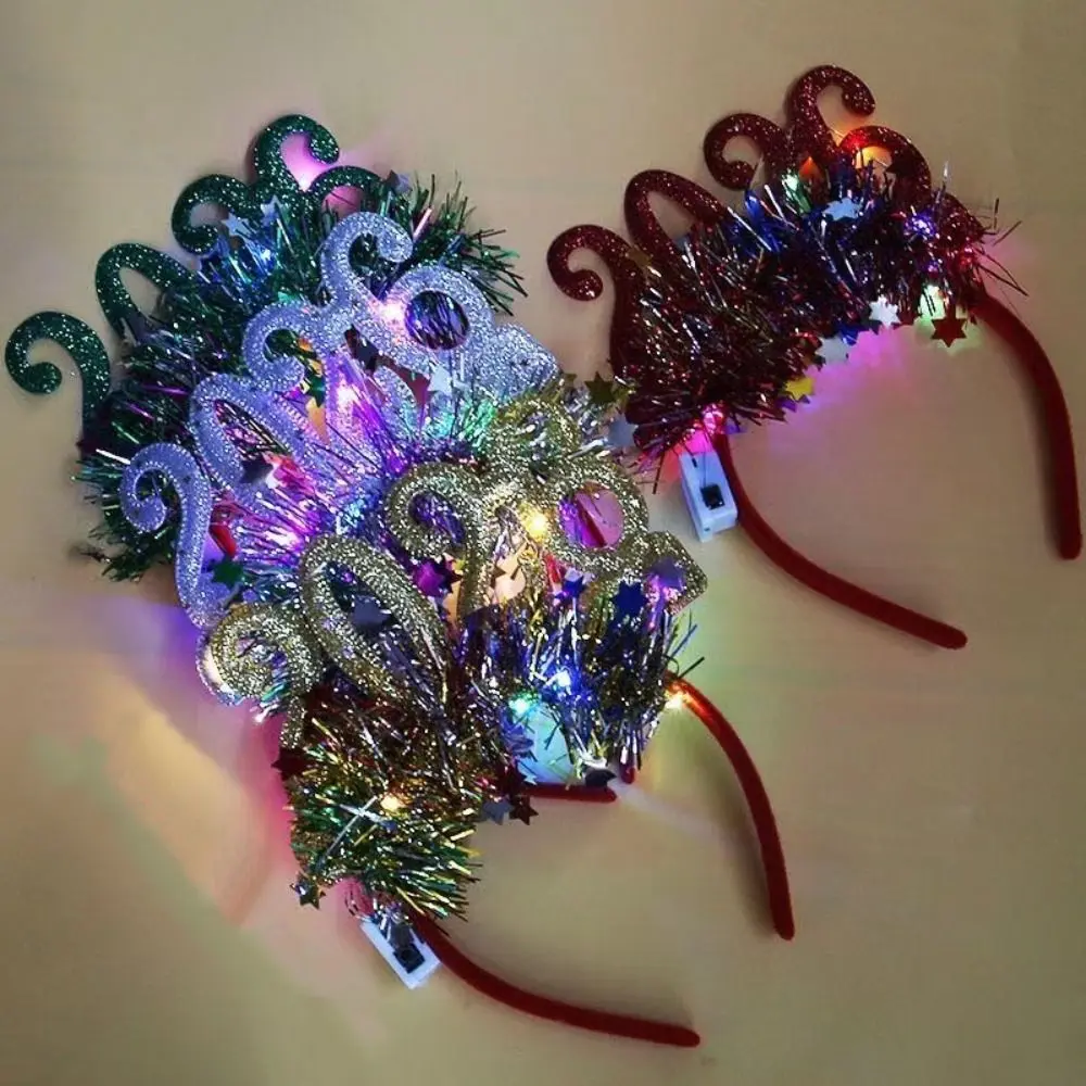 

Sequin 2026 Happy New Year Headband Cute Sweet Luminous Headpiece Colorful Creative LED Glow Hair Bands Christmas Supplies