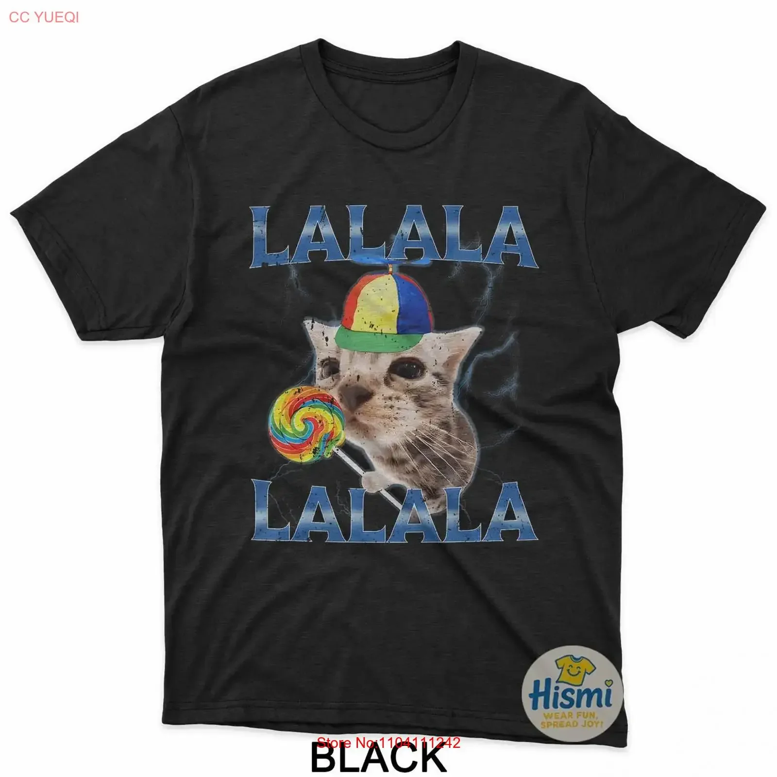 Silly Lalala Cat Meme With Propeller Hat And Candy T Shirt vintage Washed designer clothes Unisex Stretched Casual Breathable