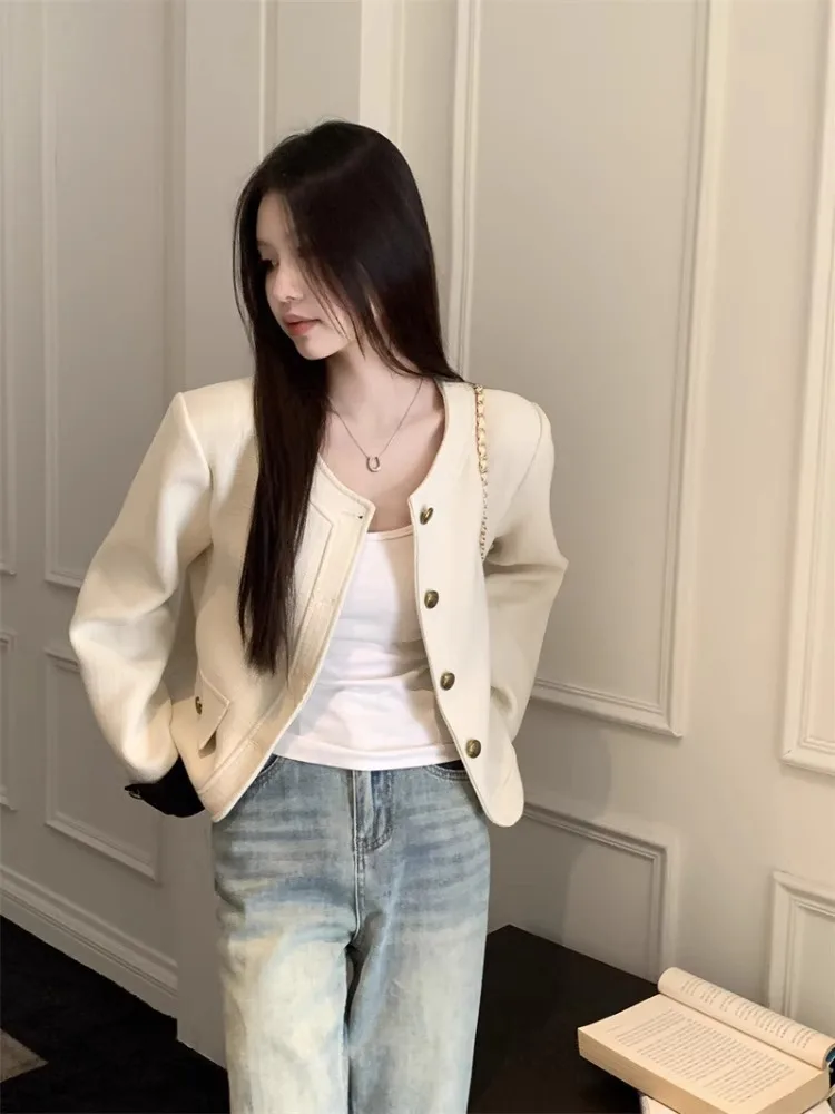 Crop Jackets Women Single Breasted Fashion Autumn Tender Casual Coats Popular All-match Temper Ulzzang Daily Slouchy Official