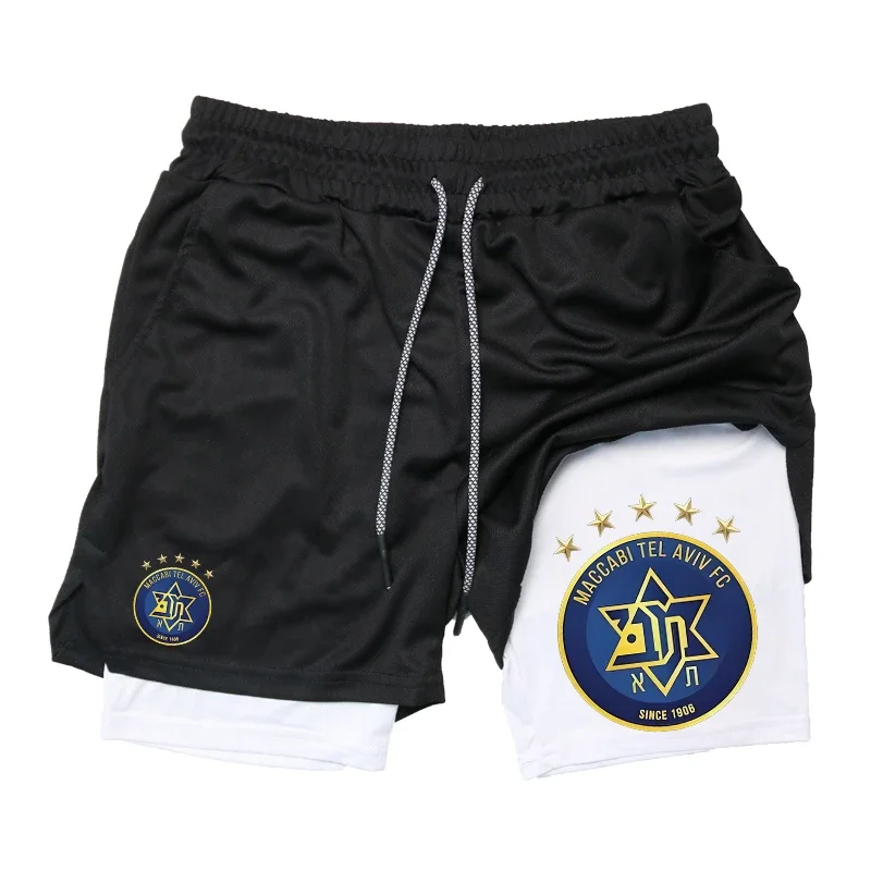 Graphic 2 in 1 Workout Running Short for Men Athletic Performance Shorts with Phone Pocket Towel Loop Gym Fitness Jogging Outfit