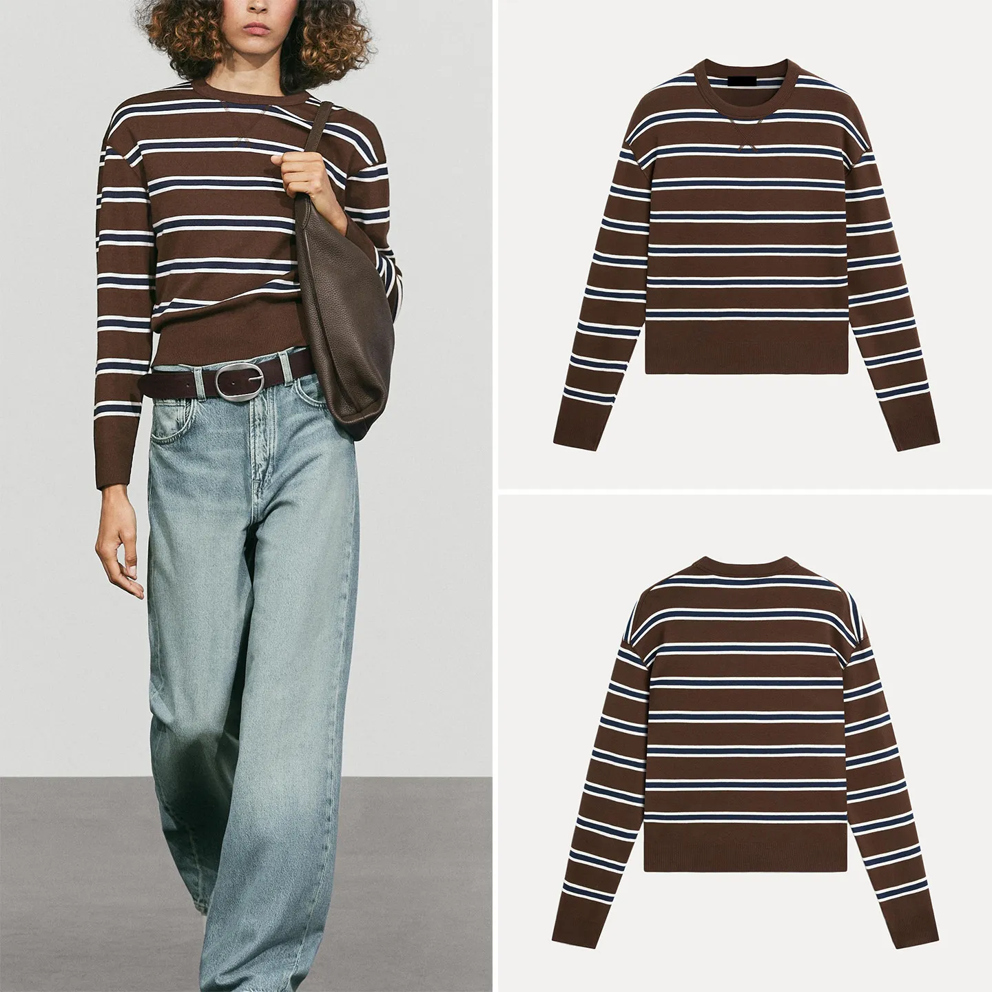 ZADATA Women's Knitted Long Sleeve T-Shirt round Neck Striped Sport Shirt Standard Fit Other Material 100% Autumn 2026 New Ar...