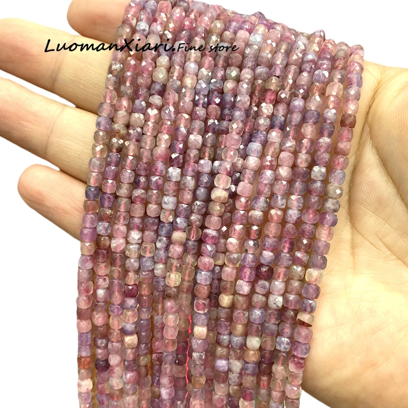 4-5mm Natural Stone Faceted Square AA Pink Tourmaline Loose Cube Spacer Beads for Jewelry Making Diy Bracelet Charms Accessories