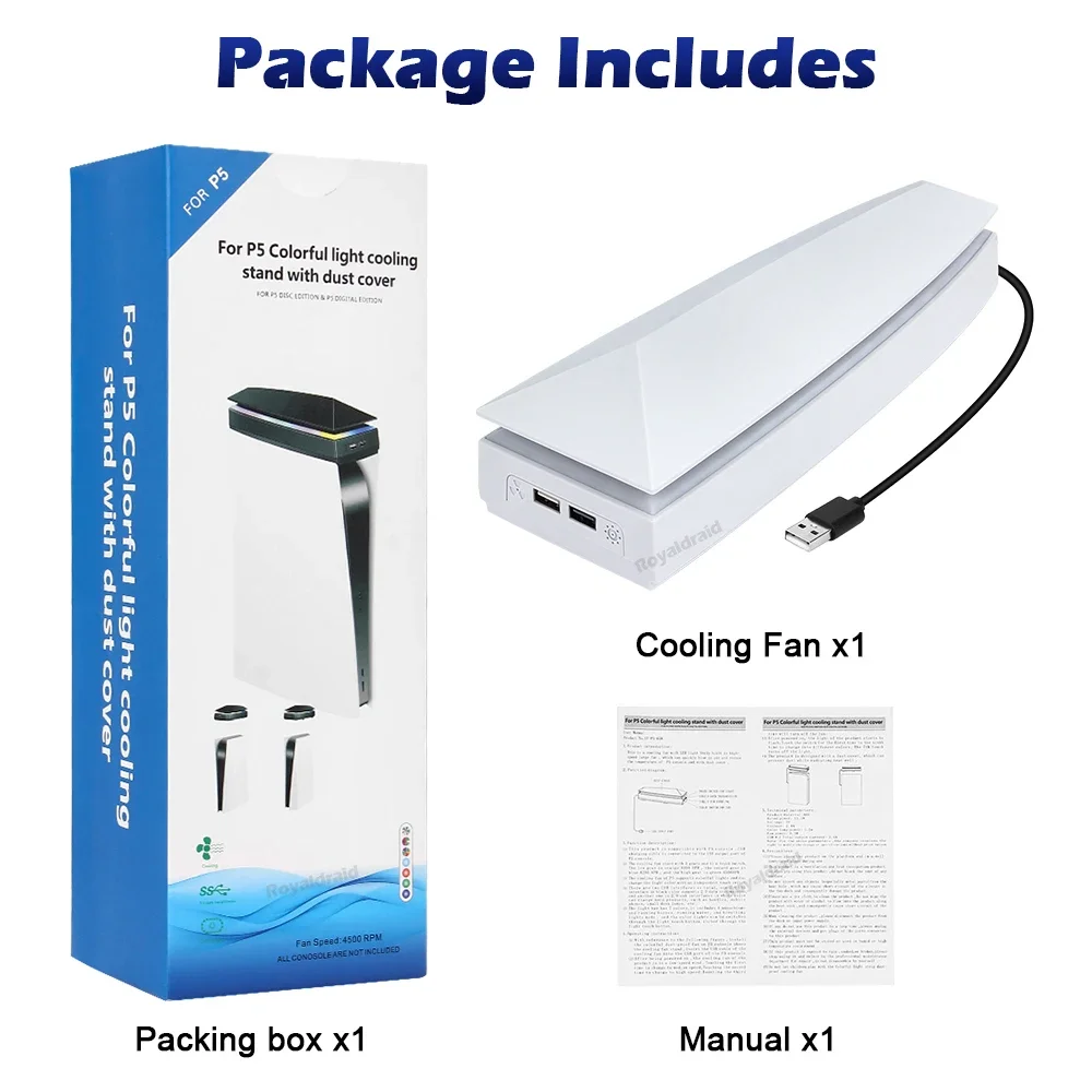 Bovenste koelventilatorbasis Game Cooler Stand Bracket met RGB-sfeer Kleurrijke verlichting LED voor PS5-console met stofkap