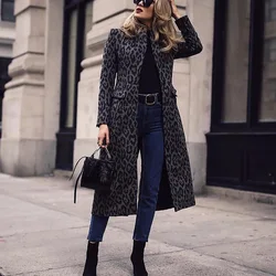 Fashion Street Black Leopard Long Coat Winter Women Lapel Long Sleeve Slim Fashion Ladies Windproof Coat 2022 Windproof Top