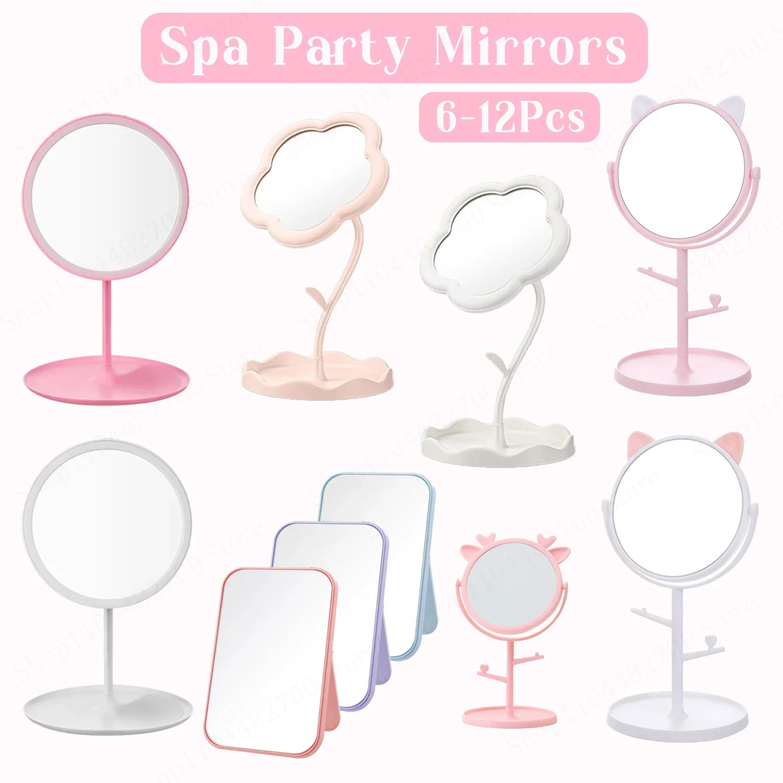 6-12Pcs Spa Party Mirrors for Girls Desktop Makeup Dressing Mirror Kids Birthday Party Supplies Spa Day Sleepover Pyjama Party