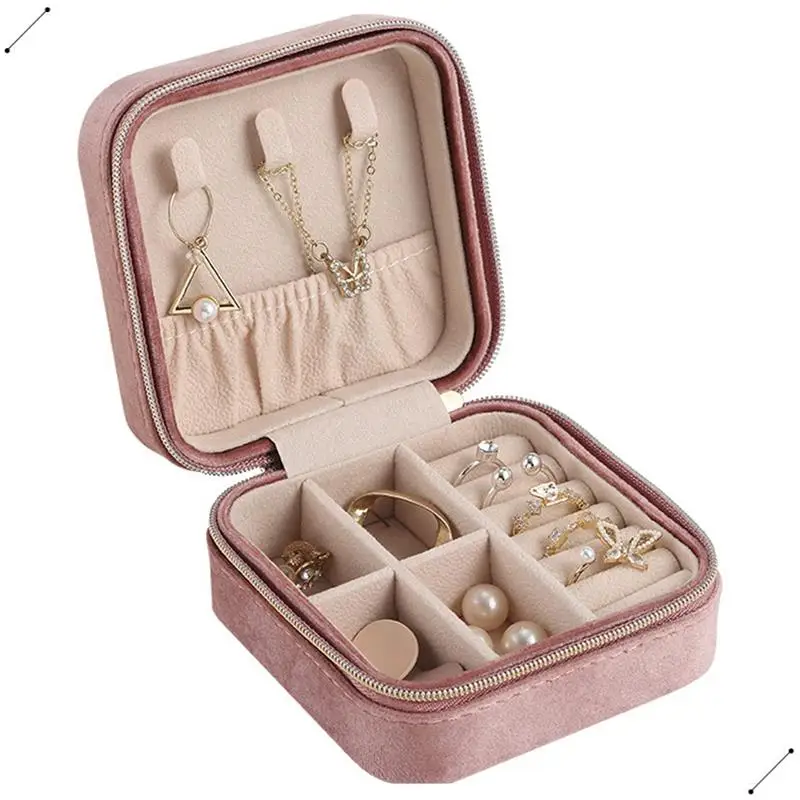 Caja de joyería de viaje de terciopelo de felpa, organizador de joyería de viaje, joyero pequeño para mujer, estuche para pendientes