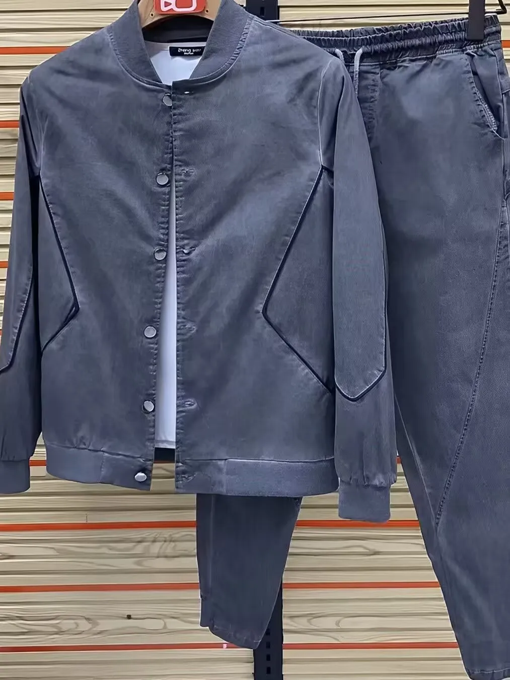 

Faionable Men's Denim Set Spring Autumn Slim Fit Waed out Casual Long Sve Youth Long Pants Ensemble Sli Outfit