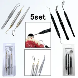 5set Dental Stainless Steel Mouth Mirror Tweezers Curve Probe Tweezer Dental Instruments Dentist Teeth cleaning Tool