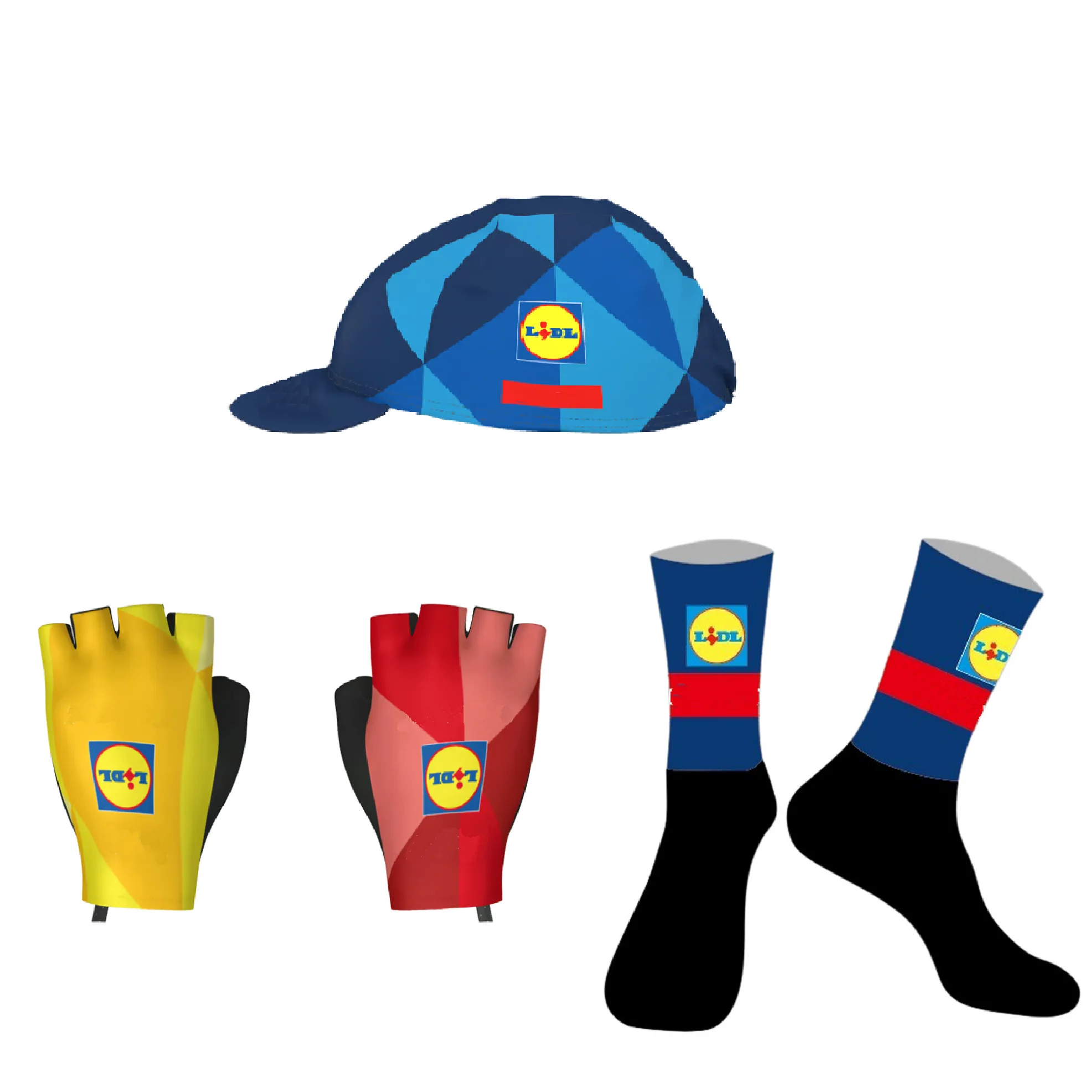 

Велоперчатки LIDL TREKful Team 2025-2026 (пара) + ВЕЛОСЕЧЕТКАТЕЛЬНЫЕ НОСКИ (пара) + Полиэстеровые шапочки