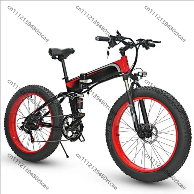 26 Inch 21 Speed Folding Electric Bike Fat Tire Mountain Beach Snow E-Bike for Outdoor Camping Commute