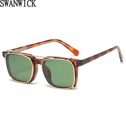 Swanwick Retro Men's Polarized Sunglasses Square Clip On Vintage Fashion Male UV400 Acetate Ladies Outdoor Glasses TR90 Blue