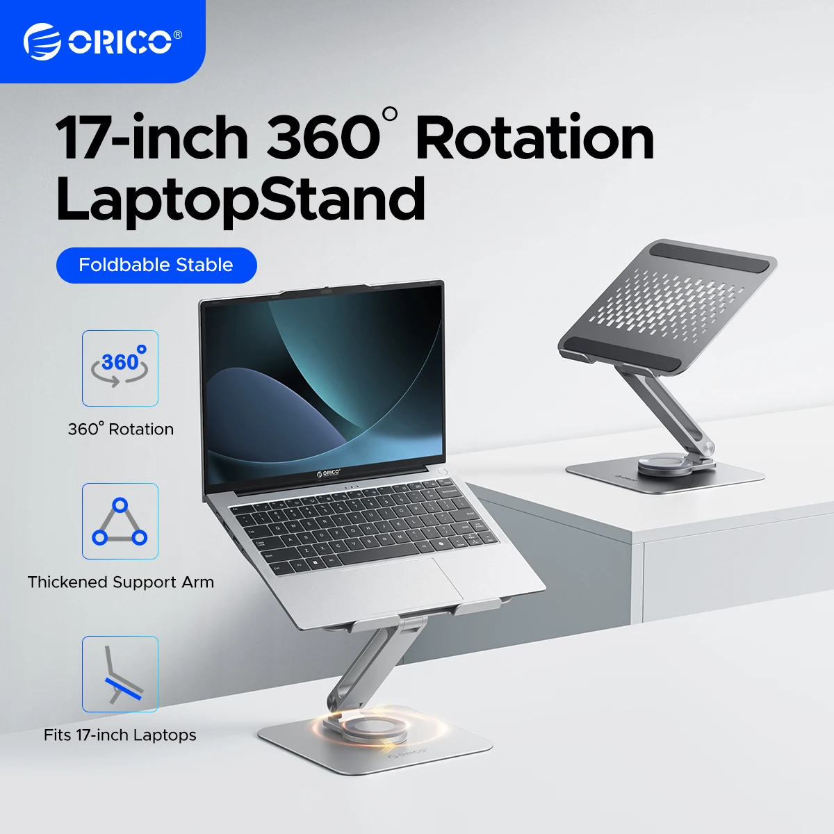 ORICO Foldable Laptop Stand Aluminum Alloy 360 Adjustable Notebook Stand Up to 17 inch Laptop Folding Desktop Support Holder