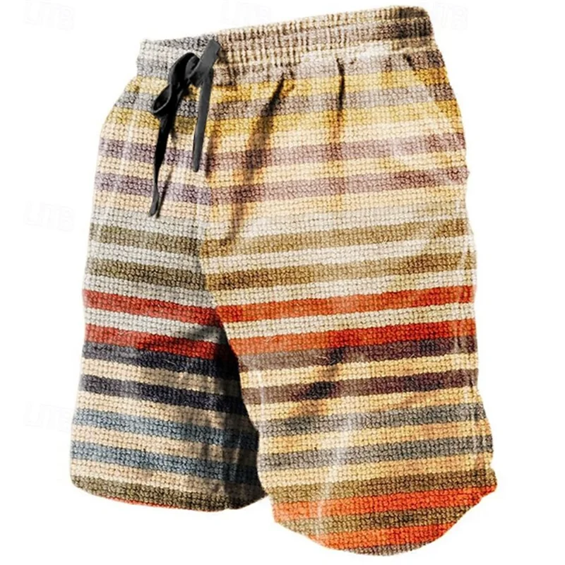 Vintage Patchwork Pattern Beach Short For Men Fashion Casual Summer 3D Fake Cloth Printed Short Pants Loose Street Swim Trunks