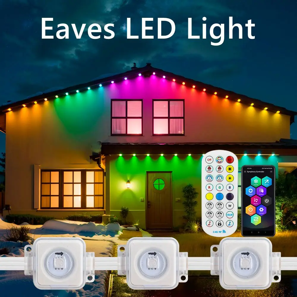 

Outdoor Eaves LED Light String Waterproof 5054 16703IC( WS2812B)2.4G BEL+WIFI Controller Work With Alexa Google Home Assistant