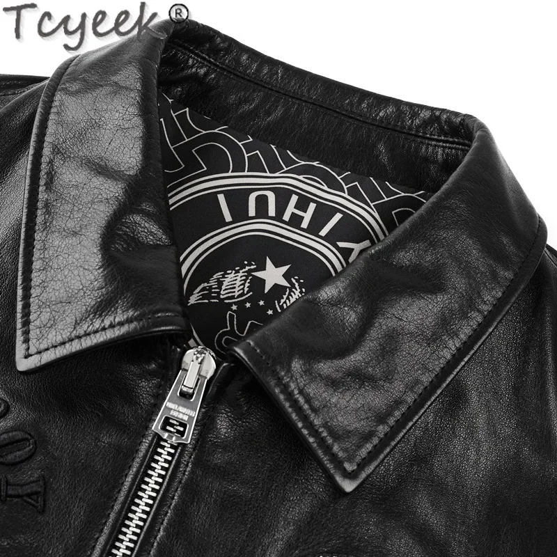 Tcyeek Real Leather Jacket Men 2025 Spring Autumn Clothes Men's Motocycle Jackets Fashion Cowhide Coats Tide Jaqueta De Couro