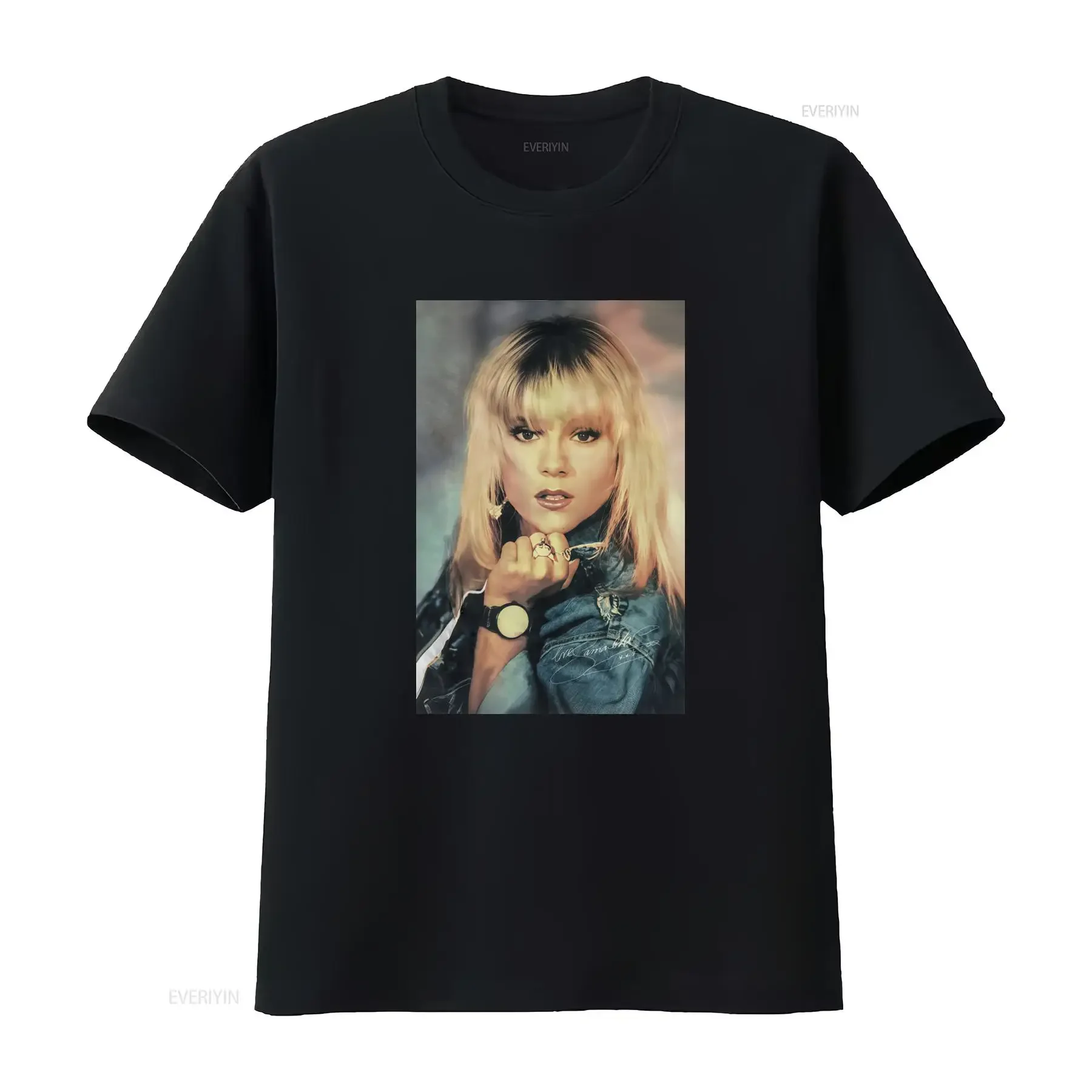 Vintage Retro 80s Pop Star Samantha Fox Portrait Print Casual T Shirt vintage Washed Top For Everyday Wear streetwear graphic