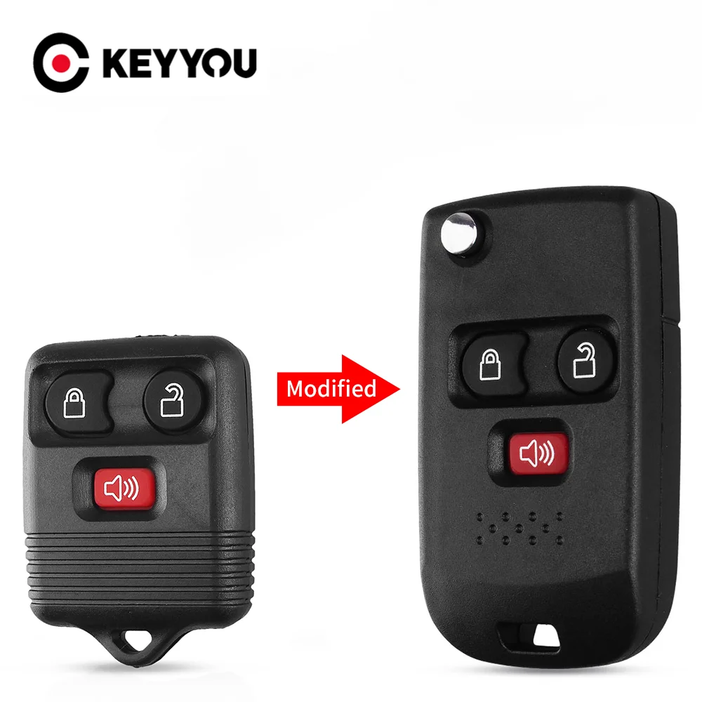 KEYYOU 3 Buttons Flip Folding Car Remote Key Shell Case For Ford Escape Exursion Explorer Mercury Lincoln Town Sport