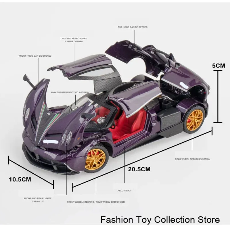 1: 24 Pagami Alloy Car Model High Simulation Diecasts Toy With Sound and Light Pull Back Vehicles Decoration Toys For Kids Gift