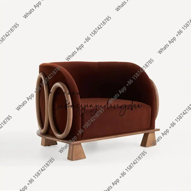 

Французское ретро-кресло для гостиной с фланелевой обивкой и основанием из массива дерева, простое одноместное кресло для отдыха в стиле арт-деко.