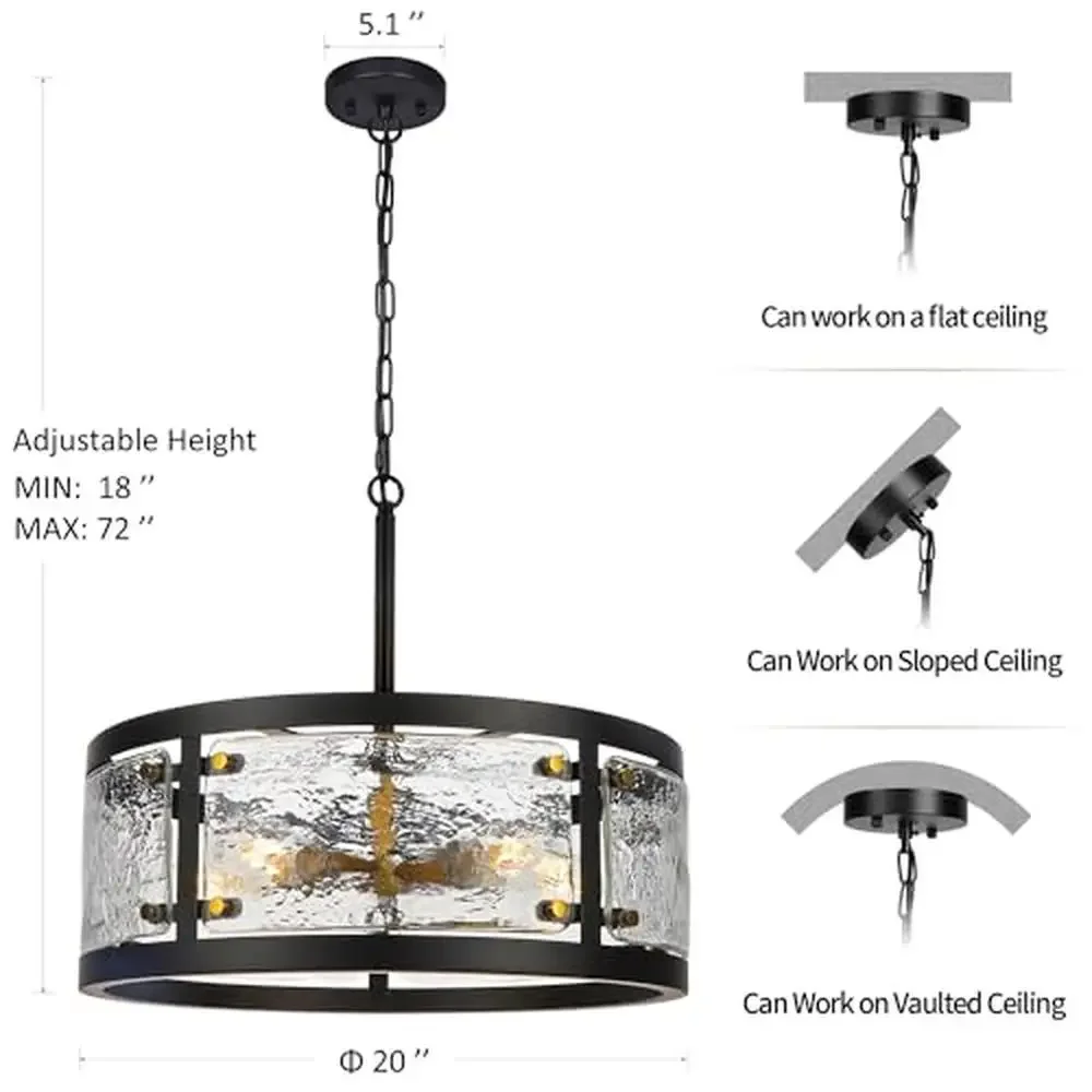 Candelabro redondo negro de 20 ", accesorio de comedor de vidrio Industrial rústico de 5 luces sobre mesa, altura ajustable, diseño de tambor regulable